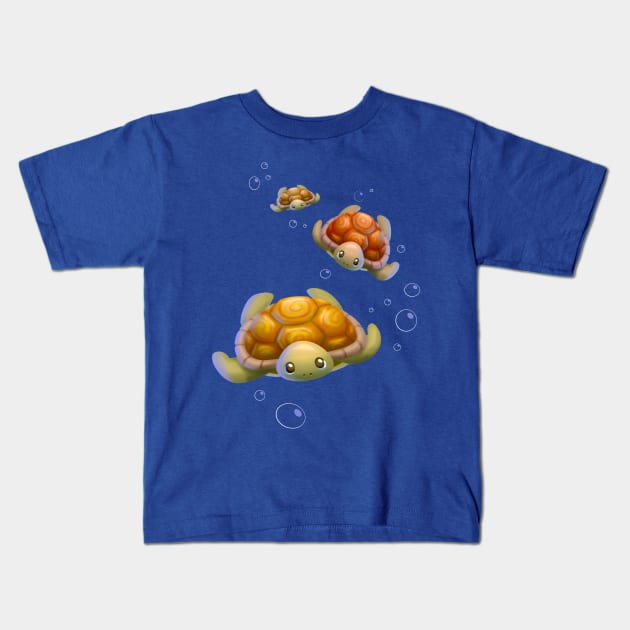 3 Cute Turtles Swimming Under the Sea Kids T-Shirt by Irene Koh Studio